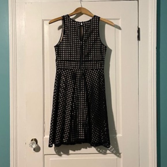 Navy Polka Cutout Cocktail Dress (LOFT) - Picture 2 of 4